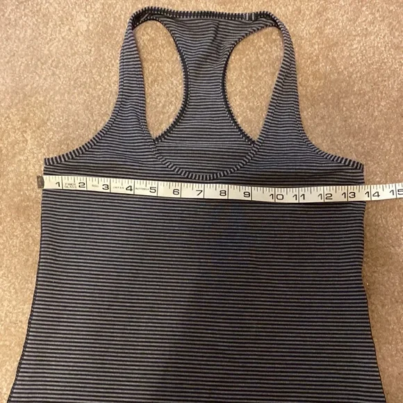 Lululemon Razorback Black and Dark Gray Striped Workout Tank w/ Bag - Picture 5 of 7